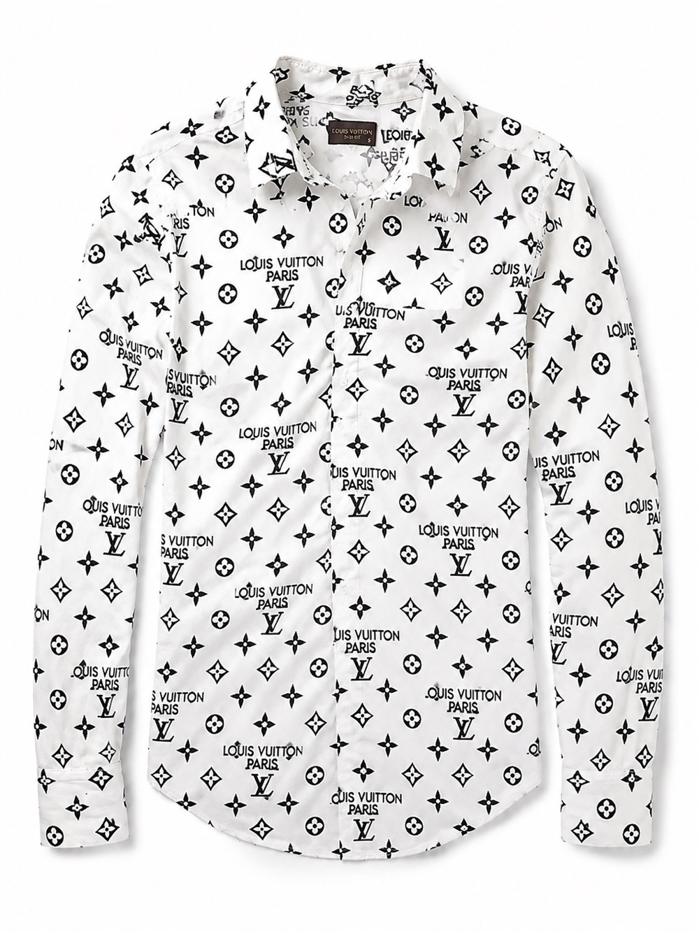 Louis Vuitton Monogram All Over Print Slim Fit Shirt White Black S